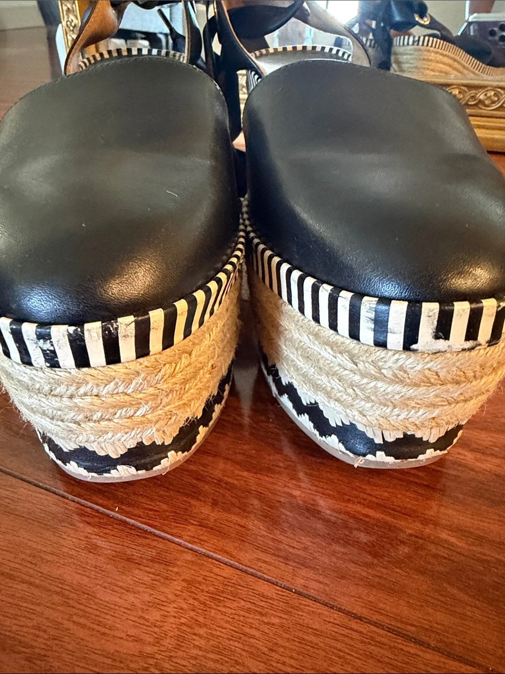 Tory Burch Dandy Leather Espadrille Platform Sandals with Ankle Wrap